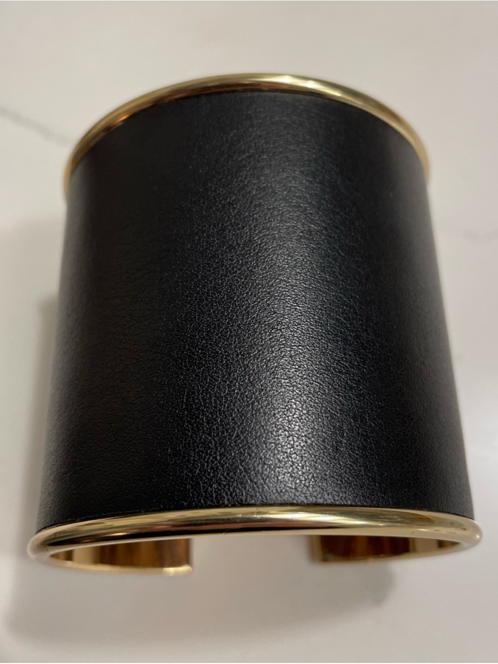 ZARA Golden Rigid Leather Cuff Bracelet Black Gold SS24 REF 4736/003 Size M⁠